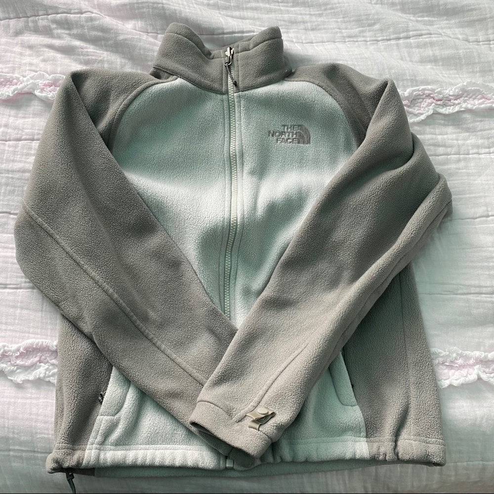 Light Blue and Grey Women’s North Face Zip Up (XS)